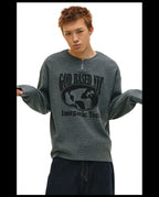 NOVACAM Waffle Vintage Print Zip Long Sleeve Tee
