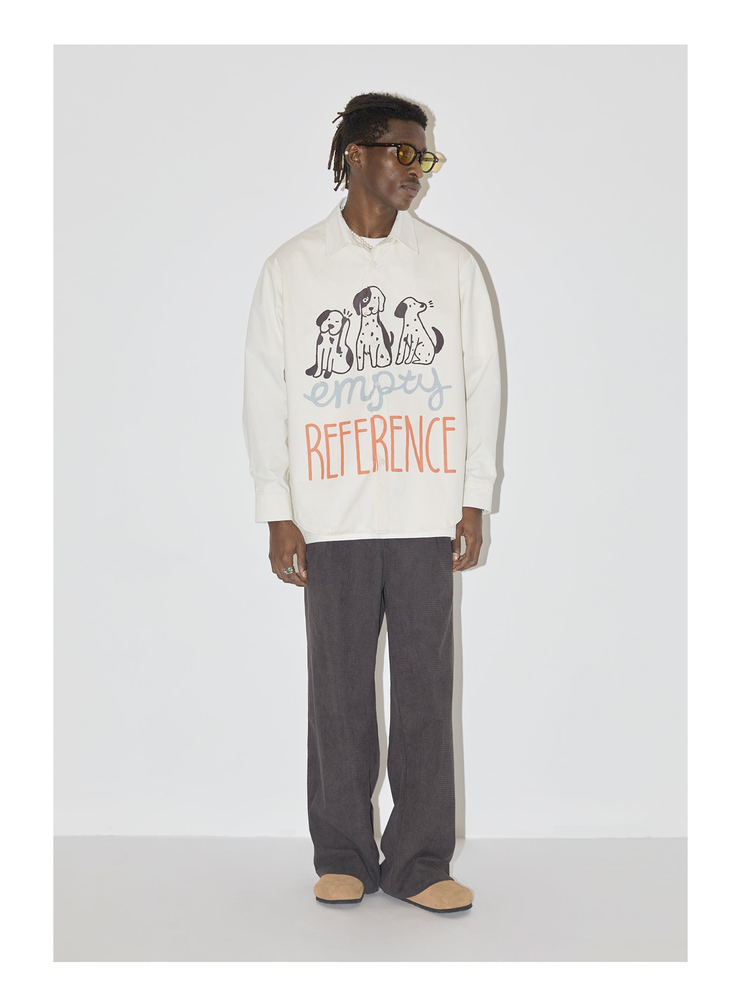 EMPTY REFERENCE Cartoon Puppy LOGO Print Long Sleeved Shirt