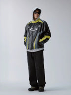 F2CE Color Block PU Leather Racing Jacket