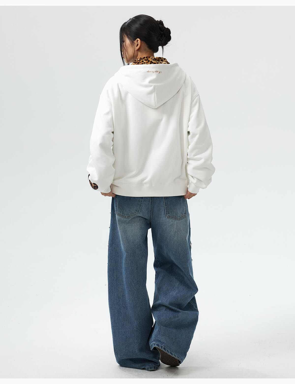 MEDM Leopard Faux Fur Layered Zip Up Hoodie