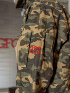 TGFCLUB Washed Camo Studded Faux Fur Hooded Jacket
