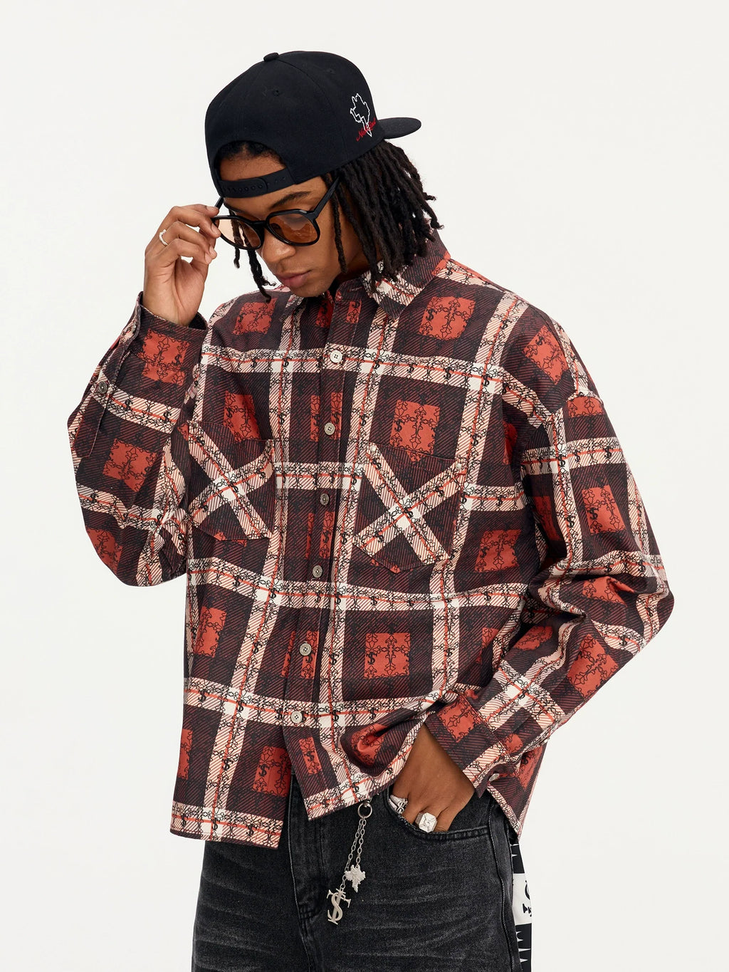 Small Town Kid Cross Logo Original Plaid Full-Print Long Sleeve Shirt