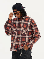 Small Town Kid Cross Logo Original Plaid Full-Print Long Sleeve Shirt