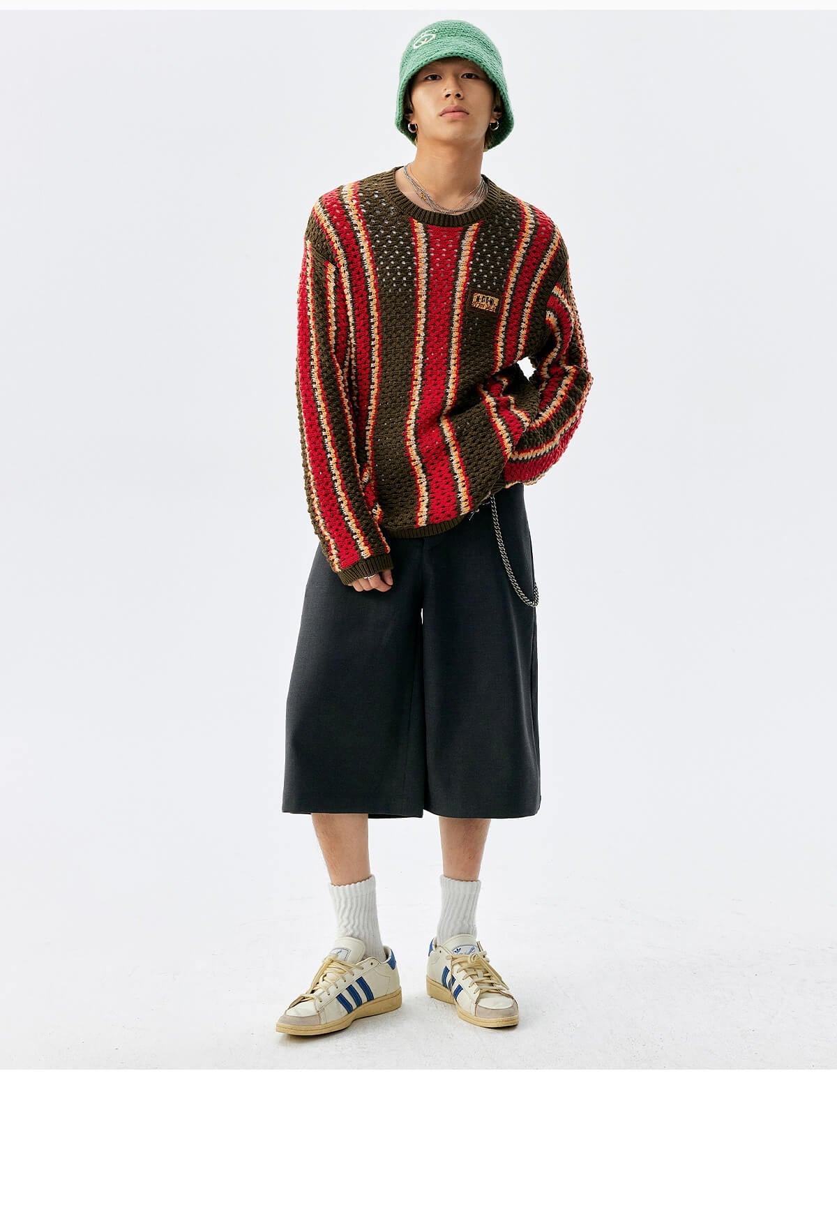 MEDM Multi Color Striped Open Knit Sweater