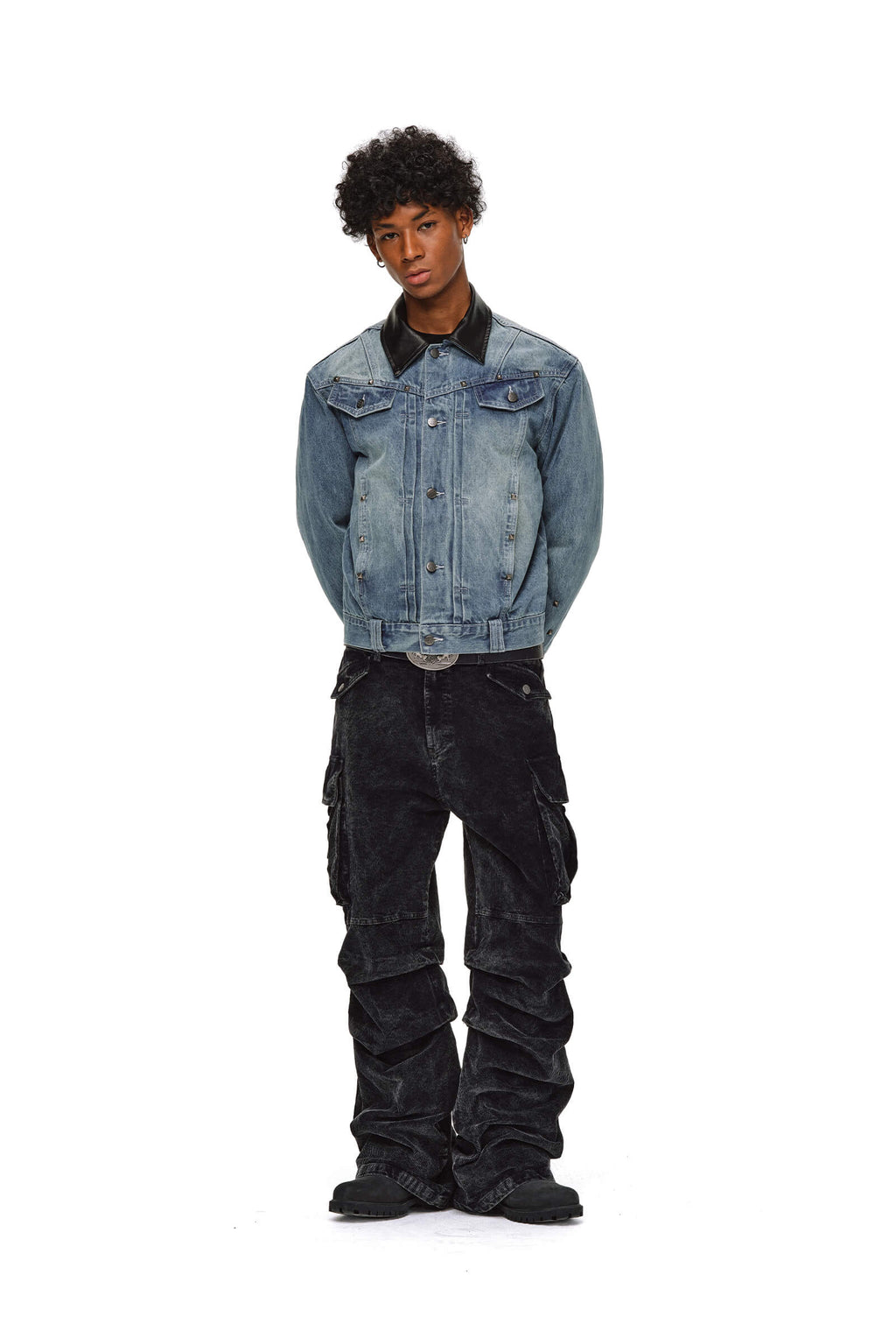 ANTIDOTE Rivet Studded Fleece Lined Denim Jacket