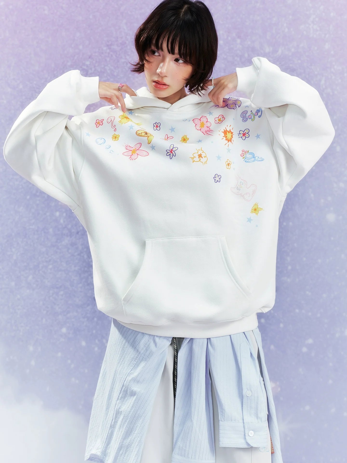 MEDM Graffiti Flower Print Hoodie