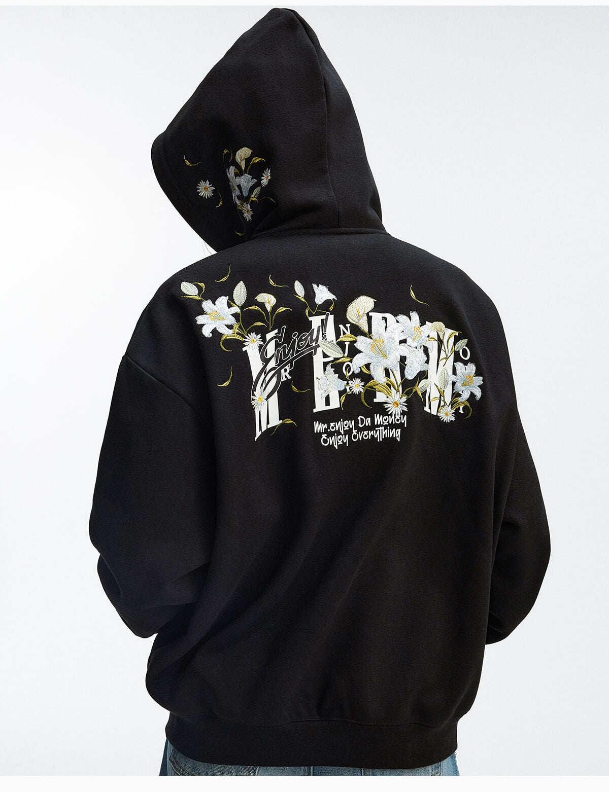 MEDM Rose Embroidered Zip Up Hoodie