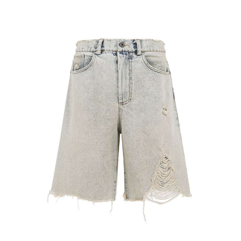 UNDERWATER Washed Damaged Light Blue Denim Shorts | Baggy Jorts