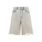 UNDERWATER Washed Damaged Light Blue Denim Shorts | Baggy Jorts