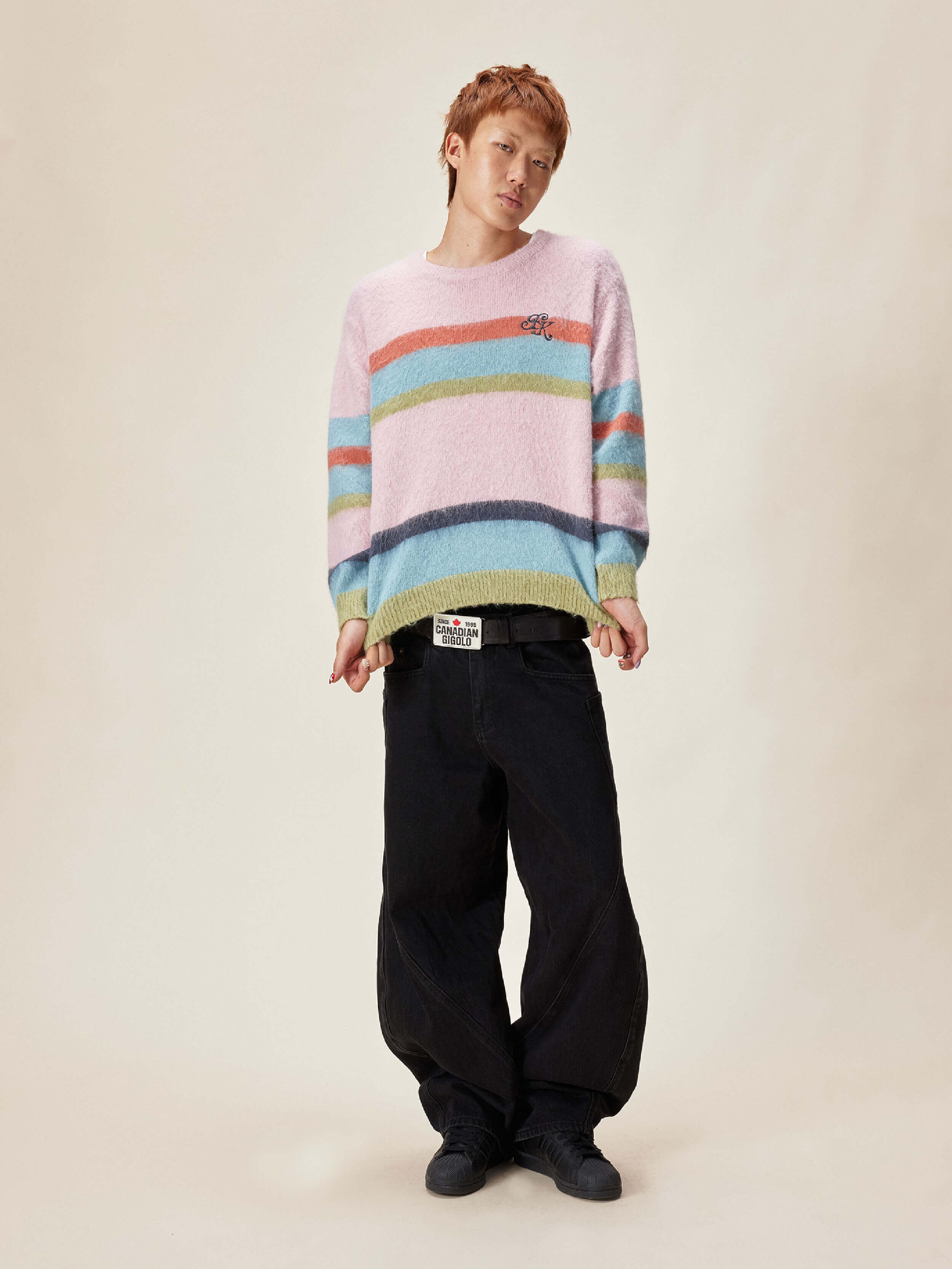 EVILKNIGHT(EK) Rainbow Striped Knit Sweater