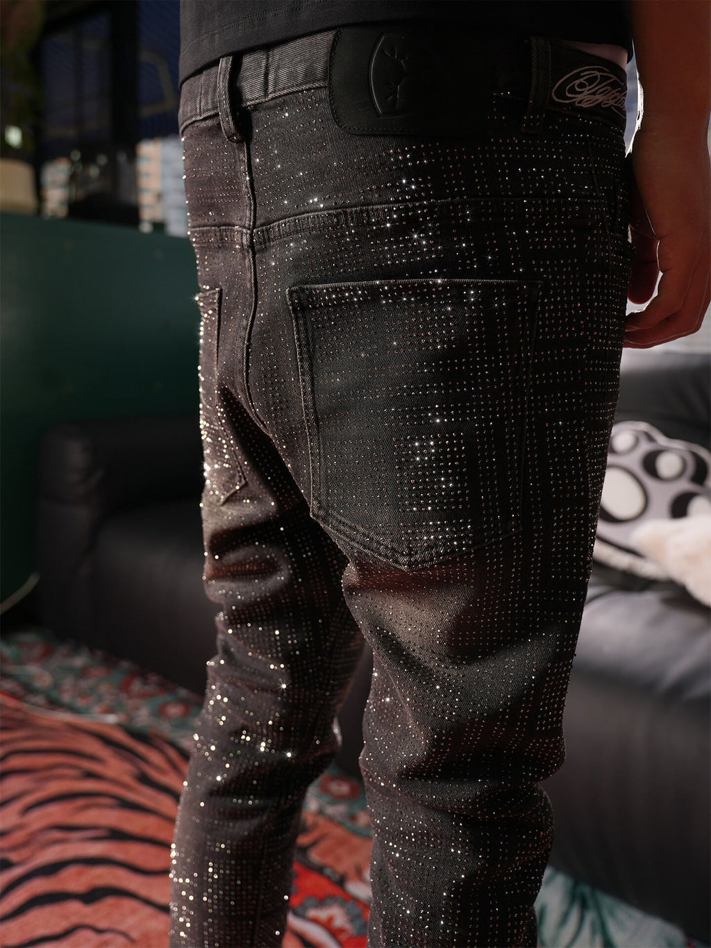 TGFCLUB All Over Rhinestone Skinny Jeans