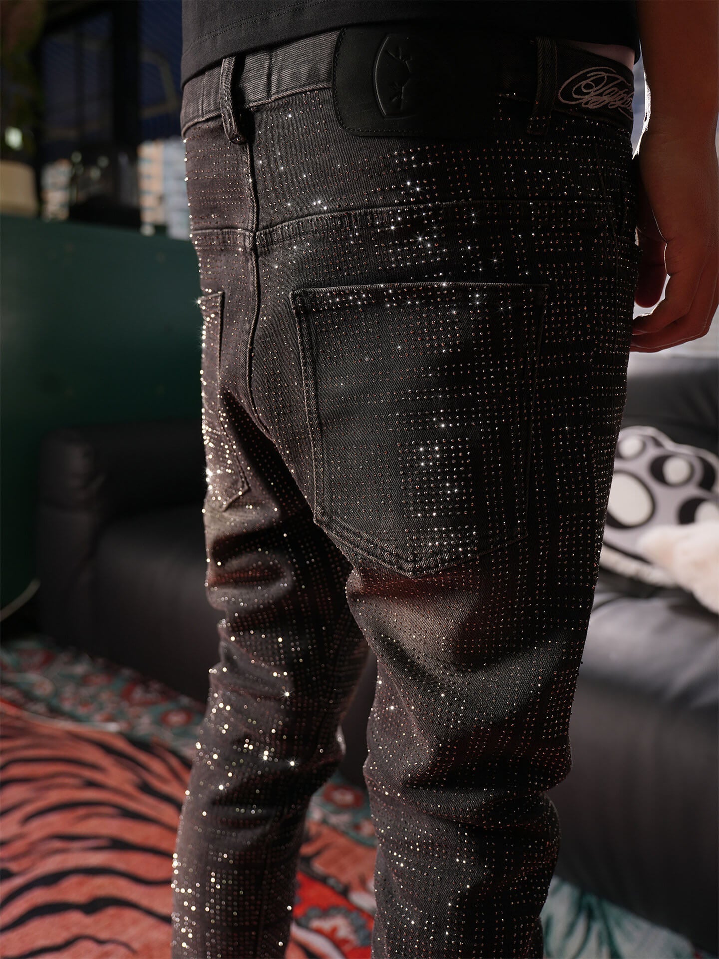 TGFCLUB All Over Rhinestone Skinny Jeans
