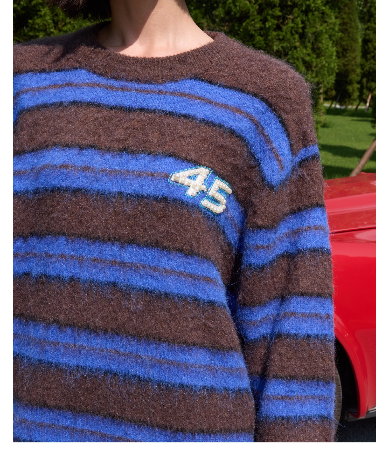 S45 Striped Pearl Brushed Knit Sweater