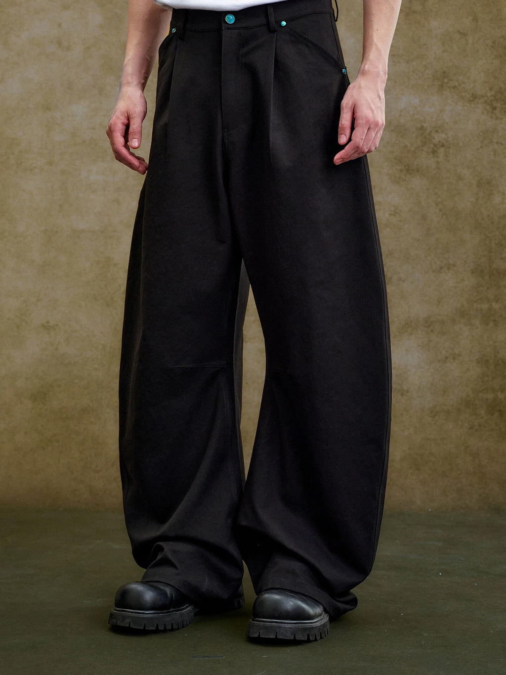YADcrew Turquoise Studded Tucked Machete Black Pants