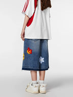 Achock Creative Letter Petal Embroidery Denim Shorts