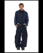 NOVACAM Navy Blue Short Basic Varsity Jacket