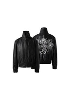 KARMANISTIC Graphic Embroidered Leather Short Bomber Jacket