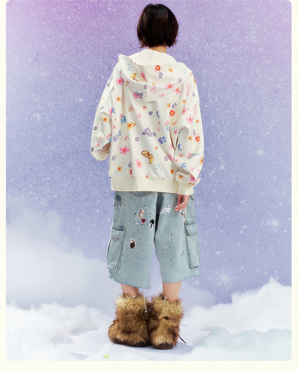 MEDM Graffiti Flower Full Print Zip Up Hoodie