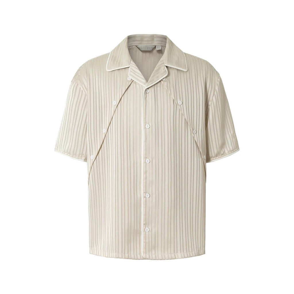 YADcrew Shiny Satin Striped Short Sleeve Shirt