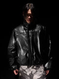 Night Lab Military 5 Painted PU Leather Puffer Bomber Jacket