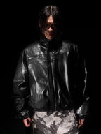 Night Lab Military 5 Painted PU Leather Puffer Bomber Jacket