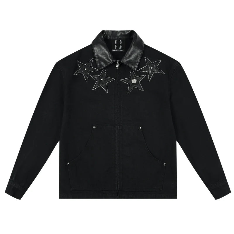 MEDM Star Studded Leather Patch Detroit Jacket