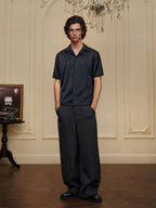 YADcrew Shiny Satin Striped Short Sleeve Shirt