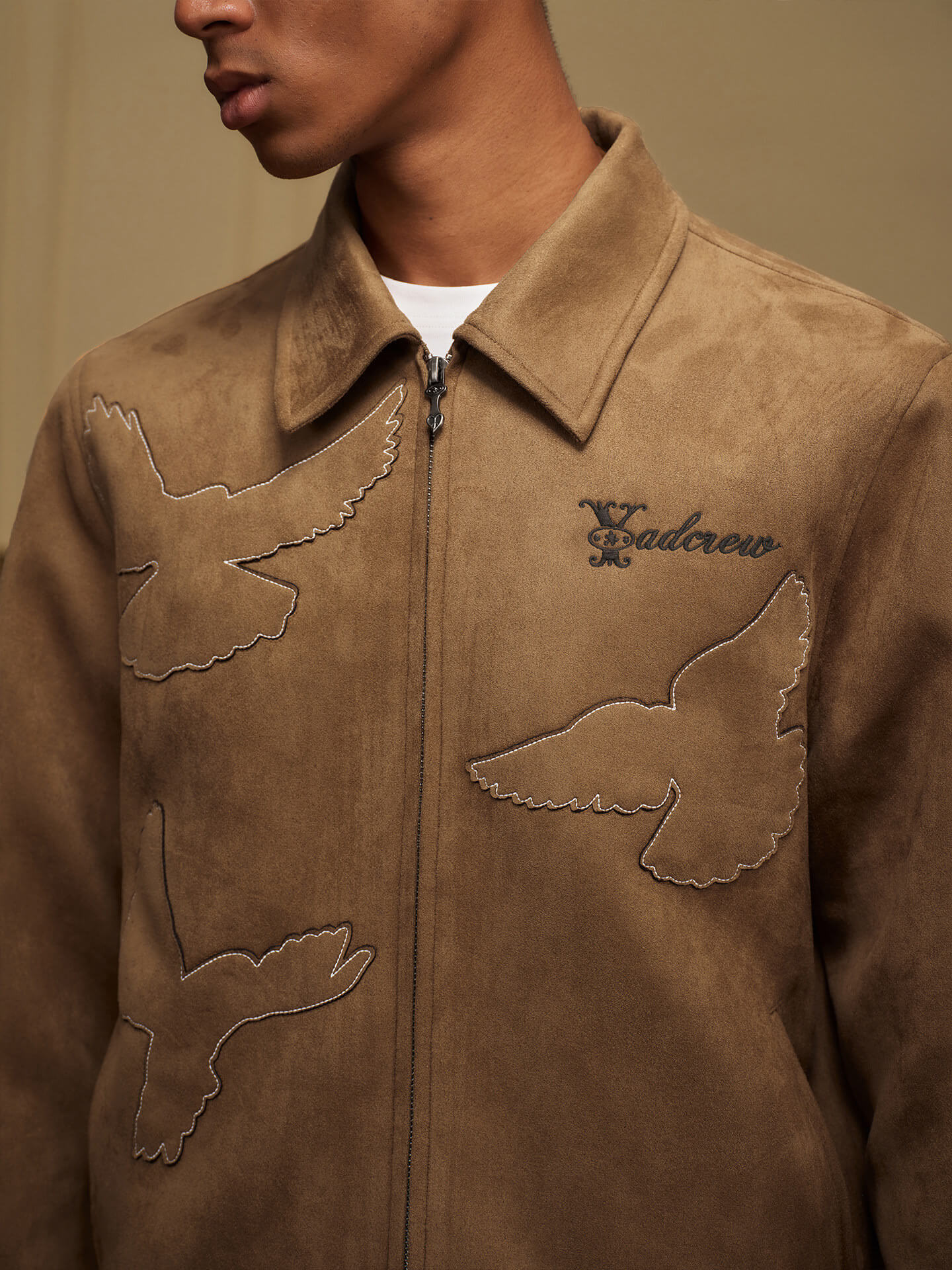 YADcrew Peace Dove Patch Suede Jacket