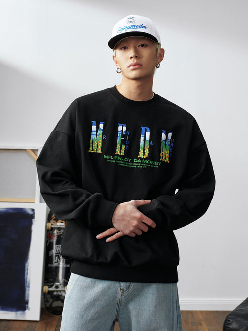 MEDM Blue Sky & Small Grass Embroidered Logo Sweatshirt