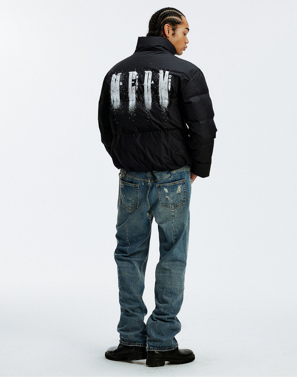 MEDM Rhinestone Studded Logo Down Jacket