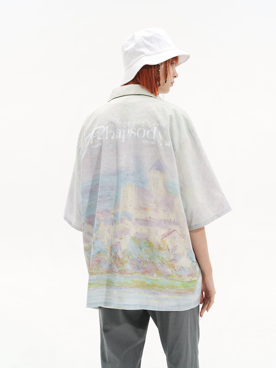 Harsh and Cruel Monet vintage oil painting full print Cuban Shirt