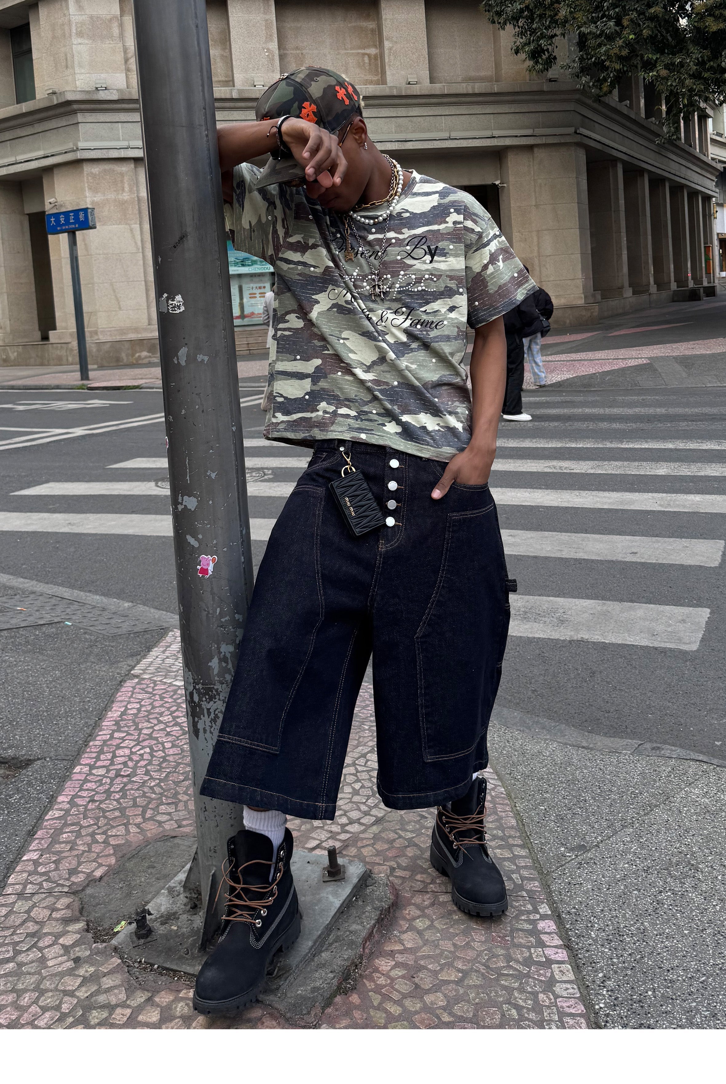 STEEPC Aged Forest Camo Pearl Embellished Print Tee