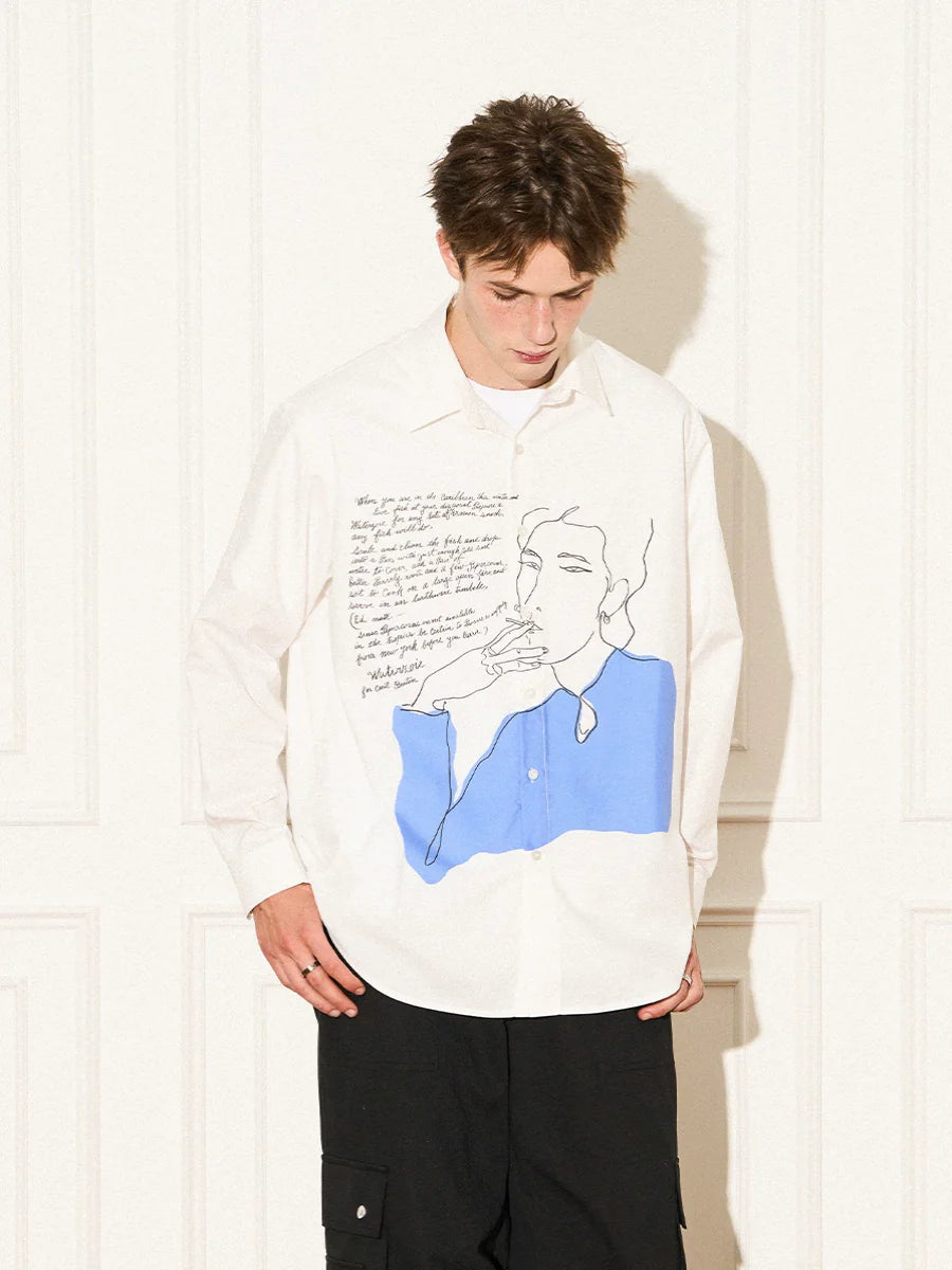 EMPTY REFERENCE Smoking Figure Portrait Long Sleeve Shirt