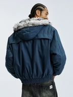 MEDM Fur Lined Washed Work Hooded Jacket