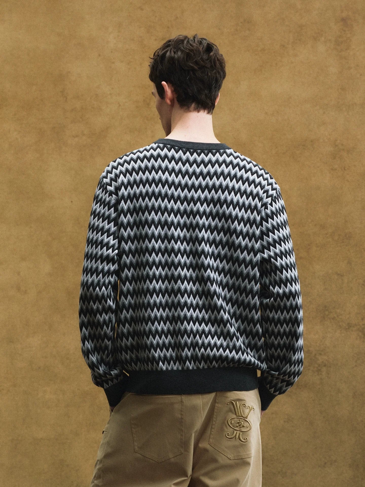 YADcrew Sequin Cross Flower Wave Pattern Knit Sweater