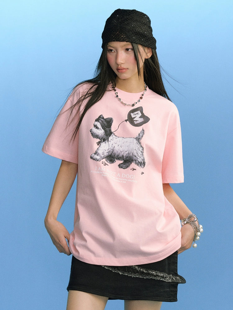 MEDM Cat Ear Hat Puppy Balloon Print Tee