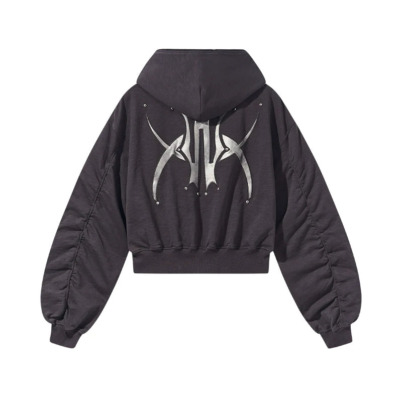 BLIND NO PLAN Logo Studded Embellished Zip-Up Hoodie