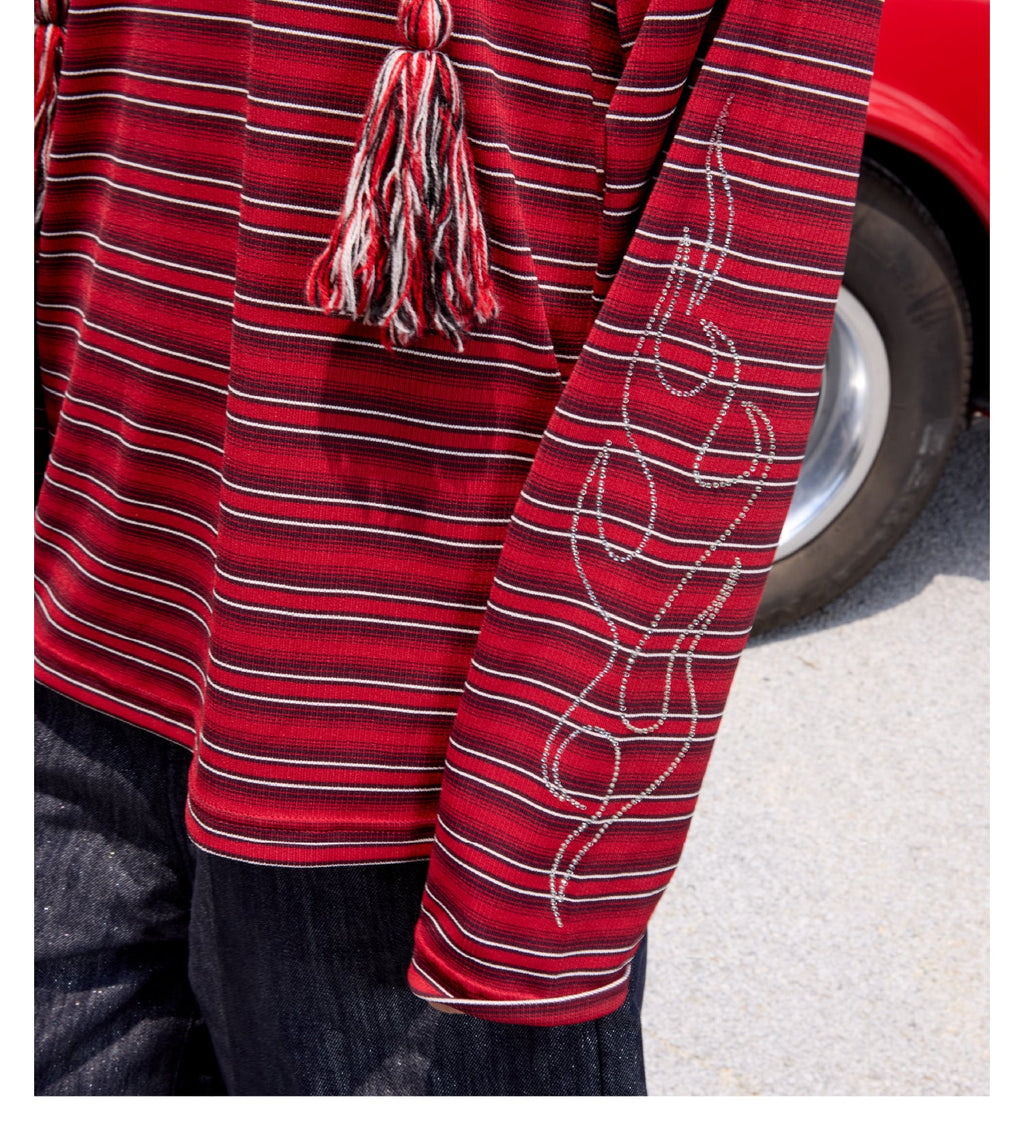 S45 Rhinestone Flame Stripe Long Sleeve Tee