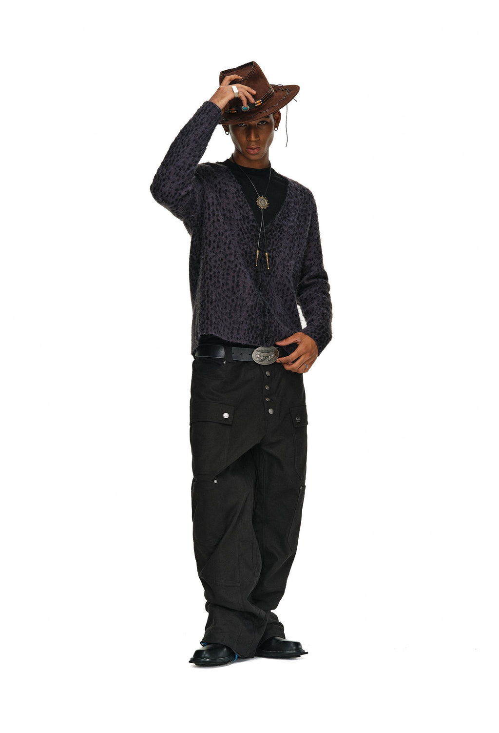 ANTIDOTE Dark Leopard Brushed Knit Cardigan