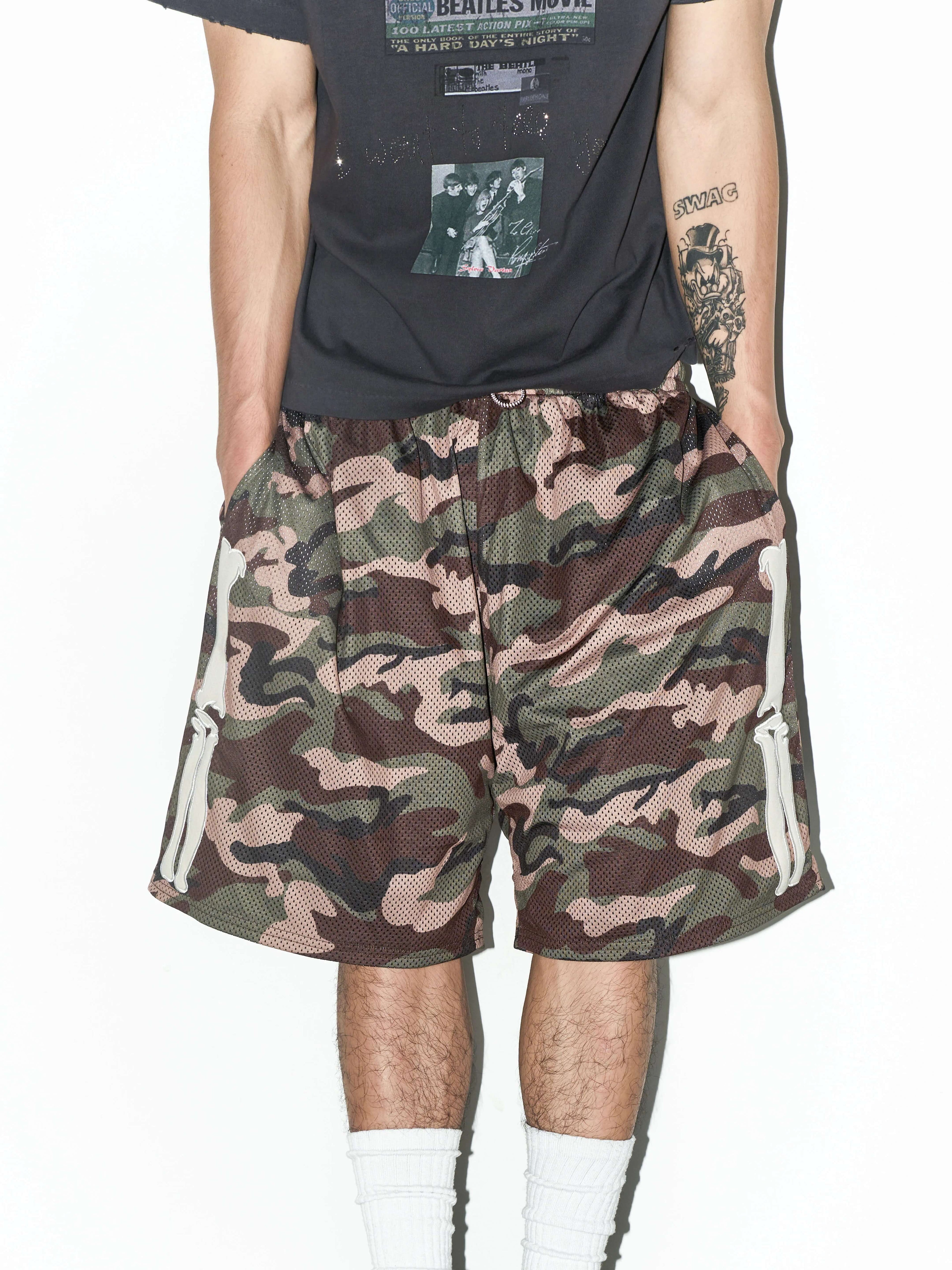 LIBERAFIT Skeleton Patch Embroidered Mesh Shorts