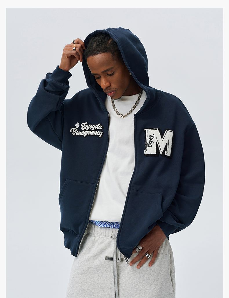 MEDM Towel Applique Embroidery Zip-Up Hoodie