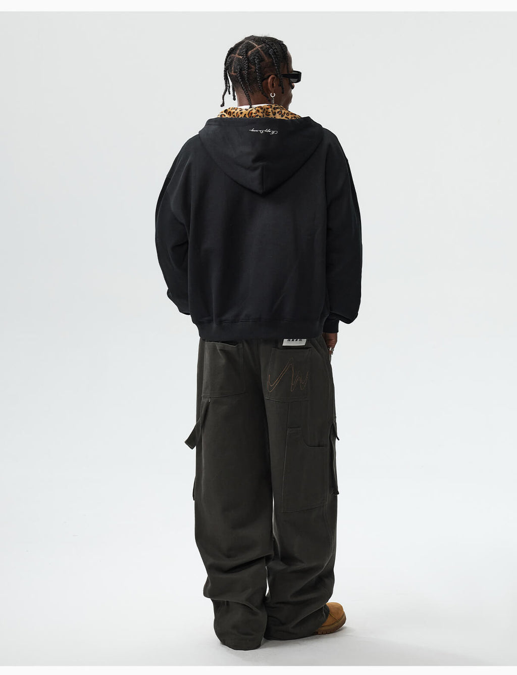 MEDM Leopard Faux Fur Layered Zip Up Hoodie