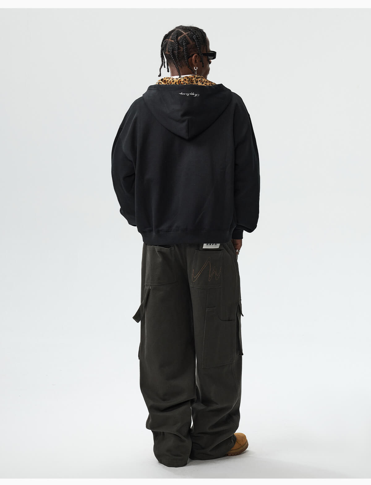 MEDM Leopard Faux Fur Layered Zip Up Hoodie