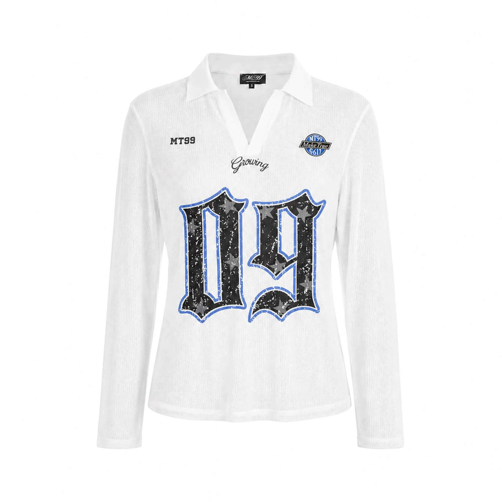 F3F Select Numbering Stripe Sleeve Mesh Long Sleeve Polo Jersey