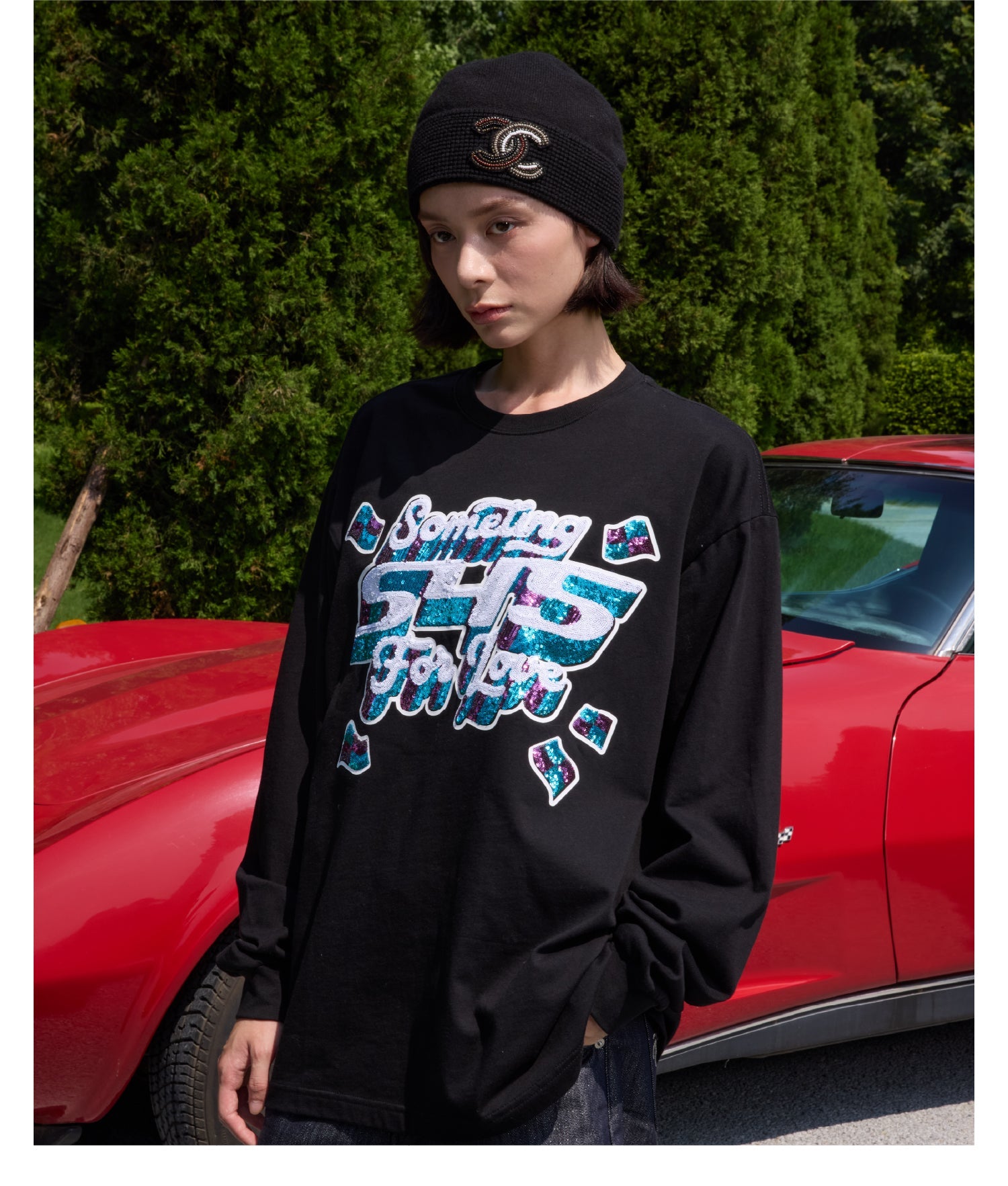 S45 3D Sequined Letter Logo Long Sleeve Tee