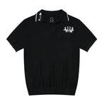 MEDM Rose Embroidered Waffle Knit Polo