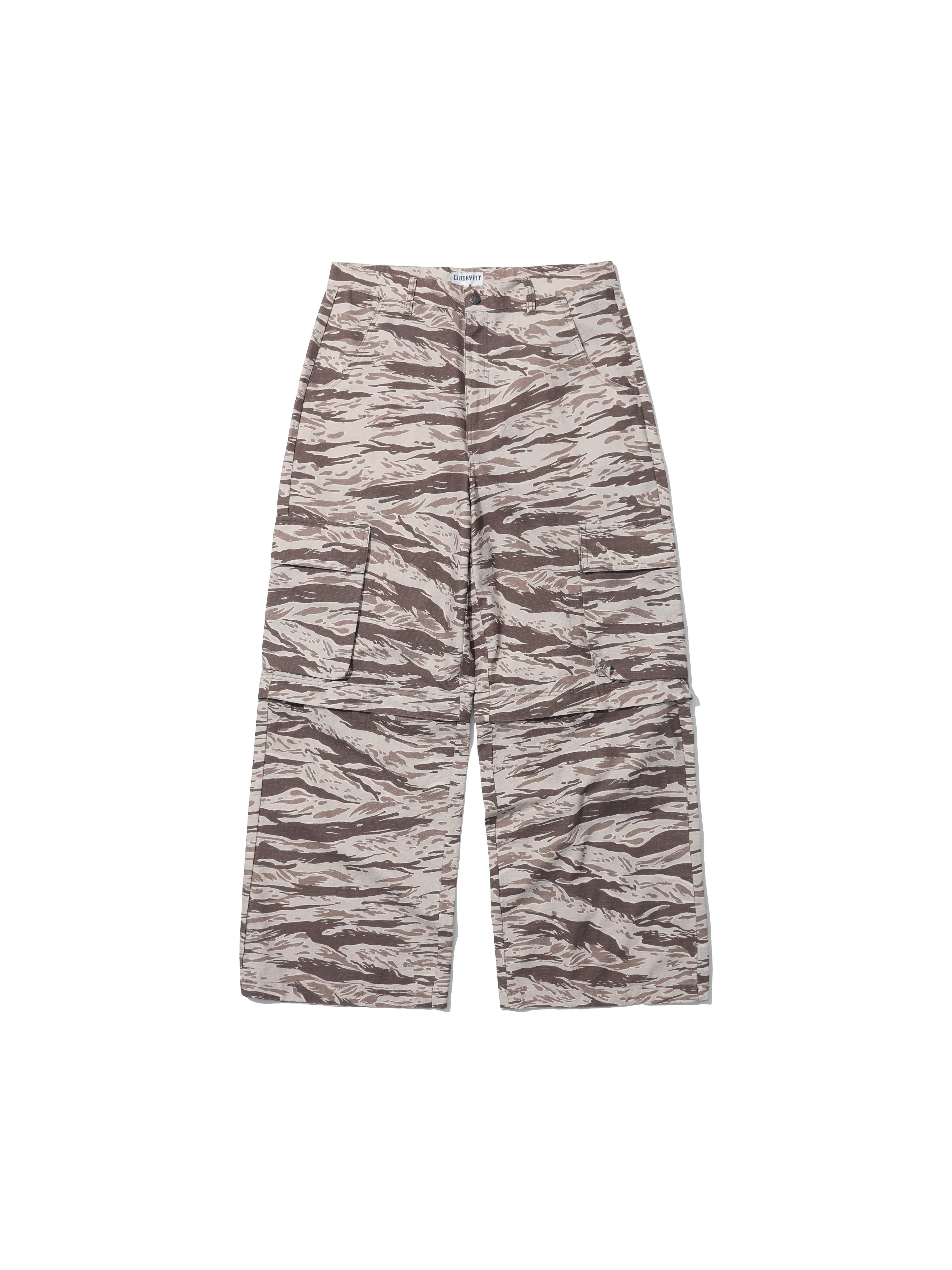 LIBERAFIT Tiger Camo 3D Patch Pocket Zip Off Cargo Pants