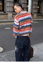 STEEPC Multicolor Gradient Heart Patch Knit Cardigan