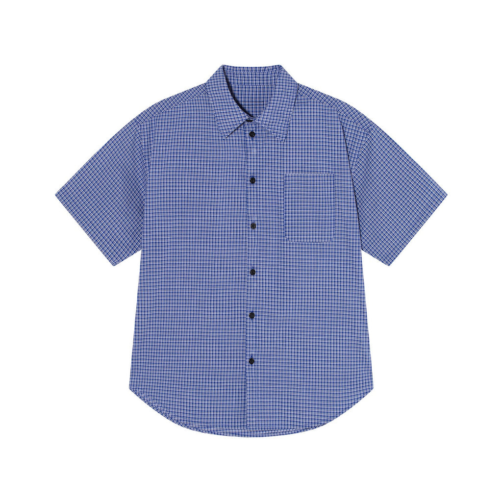 AFGK Plaid Leather Patch Short Sleeve Shirt