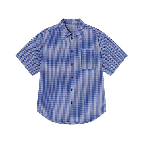 AFGK Plaid Leather Patch Short Sleeve Shirt